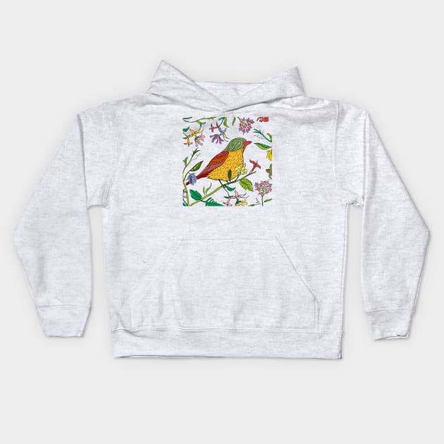 Hand Drawn Bird Spring Kids Hoodie by Mako Design 